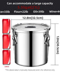 Massive 304 Stainless Steel Airtight Food Storage Bin With Heavy Duty Locking Clamps For Serious Kitchen Pantry Reset 12.8x12 inch.