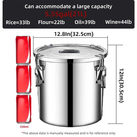 Massive 304 Stainless Steel Airtight Food Storage Bin With Heavy Duty Locking Clamps For Serious Kitchen Pantry Reset 12.8x12 inch.