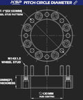 Badass 2 Inch 8x180 Wheel Spacers Forged Lug Centric illustration showing wheel stud pattern, thickness, and dimensions.