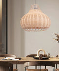 1 Light Rattan Pendant Light With Weave Pattern Natural Wicker Ceiling Fixture For Dining Room And Living Room