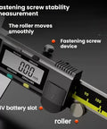 Beast 6 Inch Digital Caliper With Absolute Encoder, High Precision 0.01mm Resolution, 200mm Stainless Steel Electronic Measuring Tool For Machining, Woodworking, Automotive, And DIY Projects showing roller and battery slot