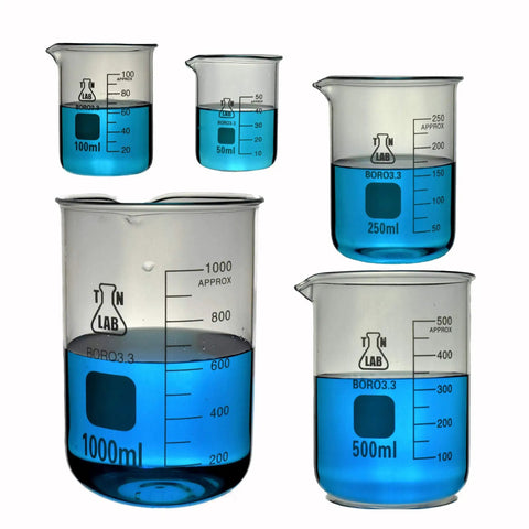 Heavy Wall Borosilicate Glass Beaker Set Go To Five Piece Lab Gear 50ml 100ml 250ml 500ml 1000ml Low Form Graduated Beakers With Pouring Spout Durable Glassware For Chemistry Class And Research