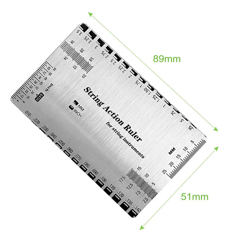 Guitar String Height And Action Gauge Ruler Set For Electric Acoustic And Bass Stainless Steel with measurements shown