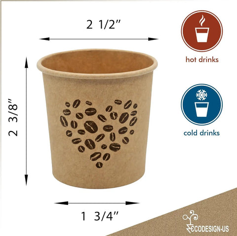 4 Oz Espresso Cups 100 Pack Kraft Disposable Paper Cups For Home Office Or Party with coffee bean heart design