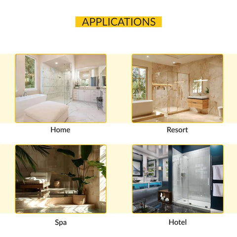 Applications of Glass To Glass Shower Door Hinge 90 Degree Solid Forged Brass Black Nickel Finish in various settings