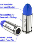 9mm Round Action Training Snap Caps for Dry Fire Practice Realistic Weight Metal Dummy Rounds, Safe Loading Firing, Blue and Silver Caps