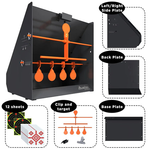Outdoor Pellet Gun Target Trap With Center Shot Includes 12 Paper Targets And 4 Resetting Metal Targets product display