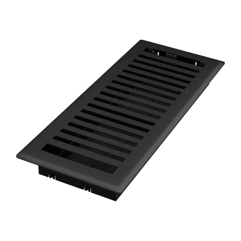 Montezuma 4x12 Decorative Floor Register Kit 5 Pack Black Iron Finish Heavy-Duty Powder-Coated Steel Face Plate Rust-Proof Damper Body High-Impact Polystyrene Construction Signature Series