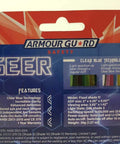 Packaging of Armour Guard SEER welding lens with description of features such as Clear Blue Technology and auto darkening.
