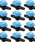 Inline Ball Valve Kit For Drip Irrigation, 12 Pack, One Half Inch Tubing And Five Eighths Inch Compatible, 16mm Fittings