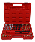 Heavy Duty 48 Piece Steel Thread Chaser Kit With 22 Taps And 24 Dies Plus Two Files For Cleaning Restoring Damaged Threads On Bolts Studs Nuts Perfect For Mechanics In The Garage Or DIY Auto Projects, red case open