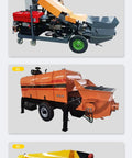 Field Ready Mini Concrete Pump Machine With Portable Hydraulic Setup And Plug And Play Vibrating Screen Filter For No Headache High Pressure Grouting On Any Real Deal Build Site - front view of yellow and orange concrete pump machines