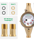 DN15 Cold Water Meter With Pulse Output 1/2 Inch NPT, AWWA 708 Certification Gallon Flow Meter, brass case, gaskets, and couplings