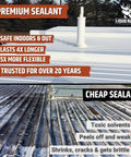 Color Roof Sealant For Flat And Low Slope Or Metal Roofs A Flexible UV Stable Elastomeric Waterproof Coating White 1 Gallon That Keeps Leaks At Bay On Any Roof comparison image showcasing premium sealant advantages over a cheap alternative.