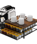 2 Tier Coffee Pod Organizer With Sliding Baskets Holds 72 K Cup Pods Built Tough Wood Top With Metal Frame Space Saving And Stackable