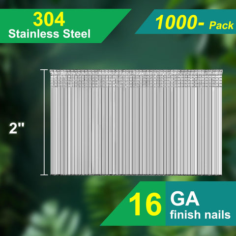 16 Gauge Straight Finish Nails 304 Stainless Steel 1 To 2 And A Half Inches 1000 Pack For Indoor Outdoor Projects Compatible With Pneumatic And Electric Finish Nailers Nail Guns Rust Resistant Built Tough.