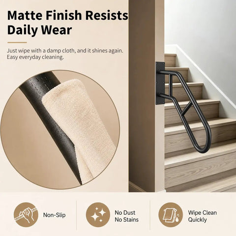 Rock Solid Wall Mount Handrail For One To Three Steps Outdoor Hella Durable Safety Railing with matte finish and easy clean