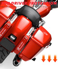 Top view of Badass Saddlebag Guard Crash Bar For Harley Touring Motorcycles Street Glide, heavy gauge steel, mounted on red motorcycle.