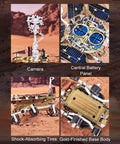 Space Rover 281+ Piece STEM Mechanical Explorer Puzzle Kit For Adults And Gearheads, DIY Aerospace Model For Home Desk Display, Educational Building Project Gift With Realistic Wheels, Antennas, And Discovery Detail. Gold-finished rover model with camera, battery panel, and shock-absorbing tires