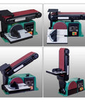 Heavy Duty 550W Electric Belt Sander And Polishing Machine With Adjustable Angle Table, showcasing its compact design and adjustable components.
