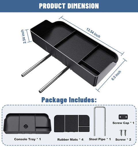Ford Jump Seat Center Console Organizer dimensions with tray and components for 2011-2025 F150 F250 F350 F450 F550 F650 Trucks