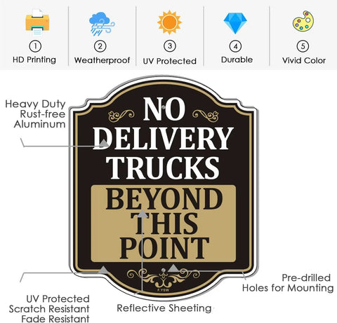 Kick Those Cargo Trucks To The Curb With This Bold No Trucks Past This Point Driveway Sign on heavy-duty rust-free aluminum.