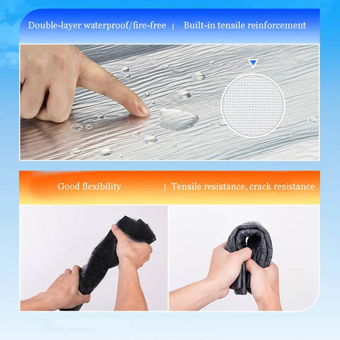 Top Shelf Asphalt Aluminum Foil Flashing Tape, Tough As Nails Waterproof Roof Underlayment Roll showcasing water resistance and tensile strength.