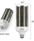 Two Pack 60W LED Corn Light Bulbs 6000 Lumens 6500K Daylight White E26 E27 Base, dimensions 8.3x3.1 inches