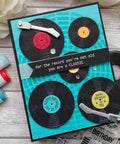 Music CD Style Clear Stamp And Die Set For Card Making And Scrapbooking with records and birthday message on a card