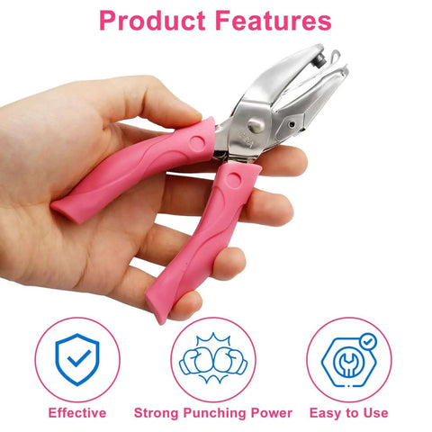 Pink Dual Shape Heart And Star Hole Puncher, Handheld Metal Craft Punch with 5.5mm Heart and 5mm Star, Soft Grip Handle in hand