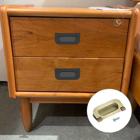 74mm Ring Pull Handles Set Bronze Zinc Alloy Hidden Recessed Flush Mount Furniture Grips shown on wooden drawers with screw