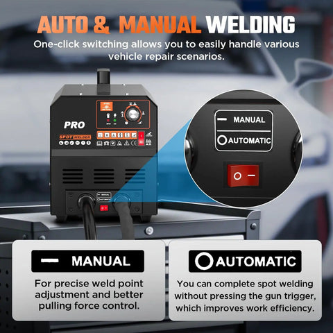 Dent Puller Welder 3500W Spot Welding Tool control panel with auto and manual switch for auto body repair.