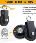 Silent Cable Pulley System With Detachable Rotation Wheel LAT Traction Block For DIY Home Lifts, Clothesline And Shop Hoists, Heavy Duty Bearings, Easy Install 3.54 Inch Wheel, 360° rotating pulley with silent bearing