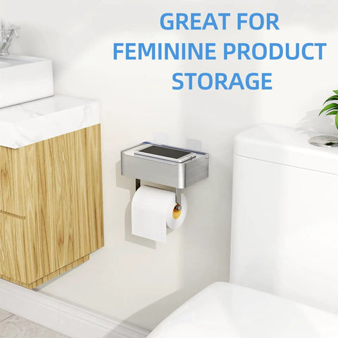 Brushed Nickel Toilet Paper Holder With Shelf And Wipes Dispenser, Stainless Steel Wall Mount Organizer in bathroom setting