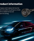 Graphic of Longer 66.9 Inch Universal Fuse Bypass Switch Kit with car illustration and product description overlay.