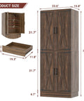 Heavy Duty 71 Inch Tall Farmhouse Pantry Cabinet With Genuine Barn Doors And Adjustable Shelves To Beat Kitchen Chaos And Level Up Your Whole Home Storage Game For Days size dimensions and features diagram.