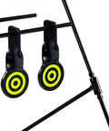 Resetting Steel Target Set For Airsoft BB Guns And Rimfire Caliber 22 And 177, close-up of two steel resetting targets on a stand