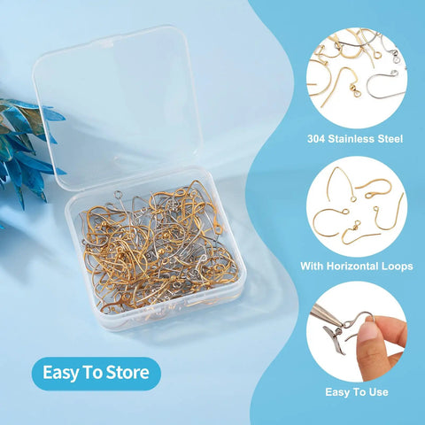 96Pcs Stainless Steel Earring Hooks Set Long V Shape Marquise Ear Wires With Circle Ball Dots And Horizontal Loops in open box
