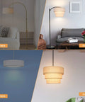 3 Tier Drum Linen Lamp Shade for Pendant, Floor, and Chandelier Lights, Clip On Replacement Shade in living room setup