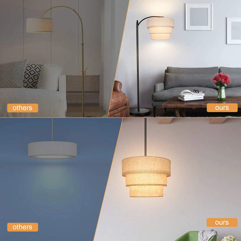3 Tier Drum Linen Lamp Shade for Pendant, Floor, and Chandelier Lights, Clip On Replacement Shade in living room setup