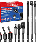 9 Piece Impact Drill Socket Adapter Set With Universal Joint Adapters, 1/4 Inch Hex Shank Wrench Adapters, Drives 1/4, 3/8, 1/2 Inch For Automotive And DIY, Extend Reach 2.6 To 6 Inches, CR-V Steel product image showing adapters and packaging