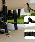 Universal Golf Cart Dog Leash And Pet Safety Harness With Quick Snap Backrest Clip showing heavy-duty nylon tether in use.
