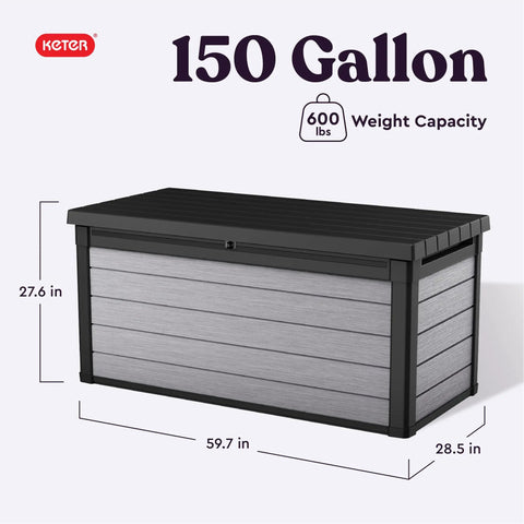 Massive 150 Gallon Resin Deck Box With Double Wall 20mm Panels Paintable And Drillable For Easy Outdoor Storage In Grey And Black