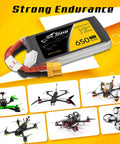650mAh 2S 7.4V LiPo Battery With XT30 Plug For 120 Size FPV Rigs shown with micro racing drones