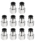 Ten Piece Push to Connect Fittings One Quarter NPT Female, One Quarter Inch OD Tube, Nickel Plated Brass Quick Connect Adapters for Pneumatic Systems