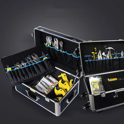 Rolling Toolbox On Wheels For Home Garage And Workshop, Portable Tool Case With Telescoping Handle, Removable Bulkhead Organizer, Durable Aluminum Alloy Tray