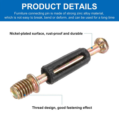 25 Pack Cam Lock Screws M6x40mm Cabinet Hardware Connectors Zinc Alloy Black Bolts close-up of durable connecting pin with thread design