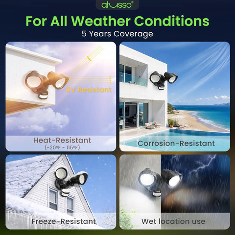 Motion Sensor Outdoor Flood Lights 30W 3500LM 120V With Dusk To Dawn Auto On Time Modes 3000K 4000K 6500K Waterproof Hardwired Security Light ETL Listed For Porch Easy Install in various weather conditions