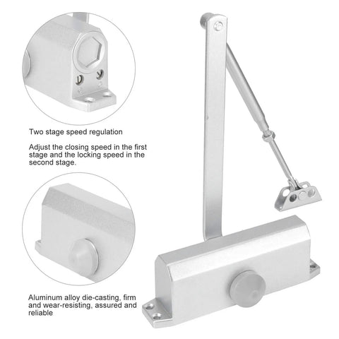 Aluminum Hydraulic Door Closer And Stopper With 180 Degree Positioning For Indoor Outdoor Use, Smooth Quiet Close For Metal Wood And Fire Doors, Handles Up To 65KG Load, Easy Install, Durable