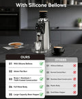 Premium 64Mm Titanium Flat Burr Coffee Grinder With 100 Precision Settings Solid Stainless Steel Body Adjustable Digital Timer Anti Static Build with silicone bellows and large-capacity bean hopper.